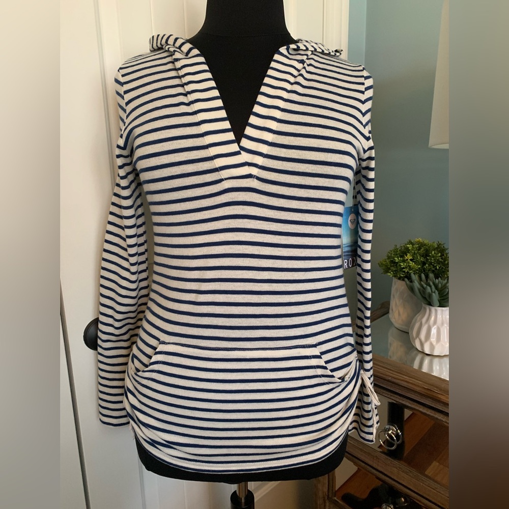 NWT!! Women’s Roxy, Cotton Blend Hooded Pullover, Striped, Kangaroo Pocket, XL